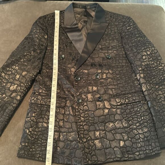 Black Patterned Double Breasted 2 Piece Suit Tuxedo Size 34 Jacket 29/31 Pants - Picture 7 of 15